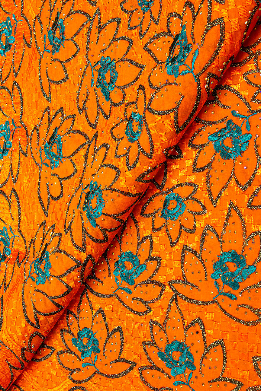 Voile Lace Exclusive in Firey Orange, Black & Teal - VL527