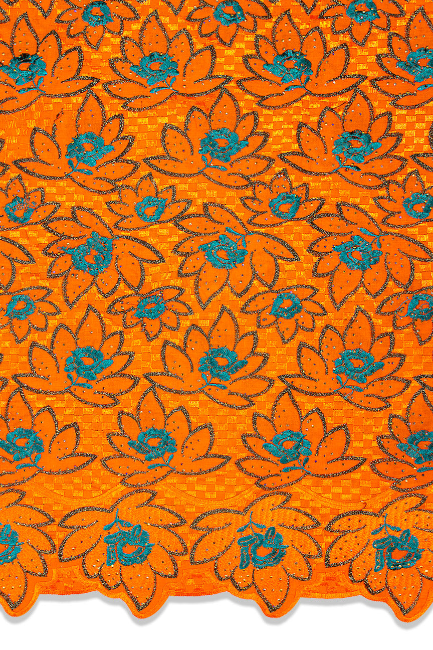 Voile Lace Exclusive in Firey Orange, Black & Teal - VL527