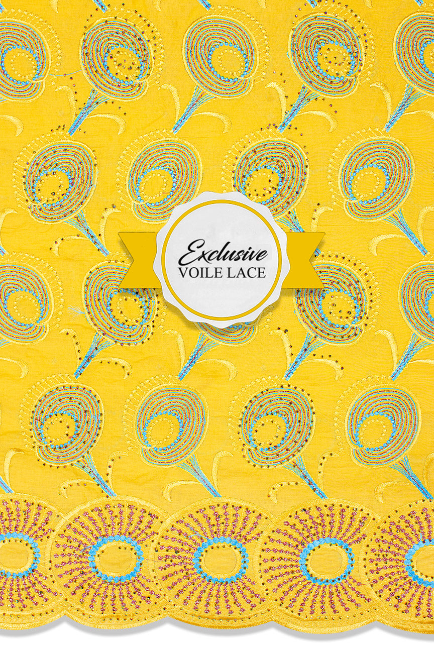 Voile Lace Exclusive in Sunshine Yellow, Turquoise & Pink - VL529