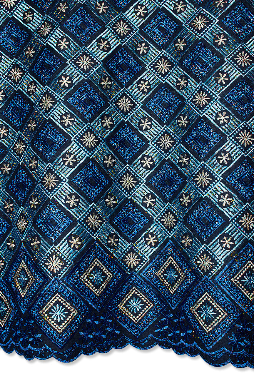 Voile Lace in Blue, Sky Blue & Light Gold - VL599