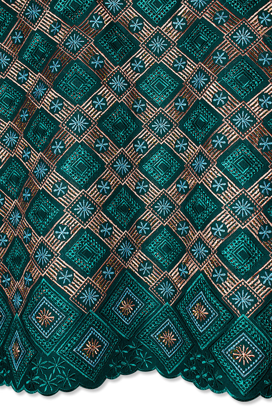 Voile Lace in Teal Green, Peach & Sky Blue - VL600