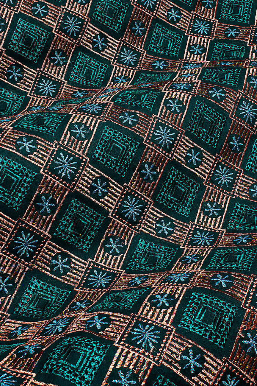 Voile Lace in Teal Green, Peach & Sky Blue - VL600