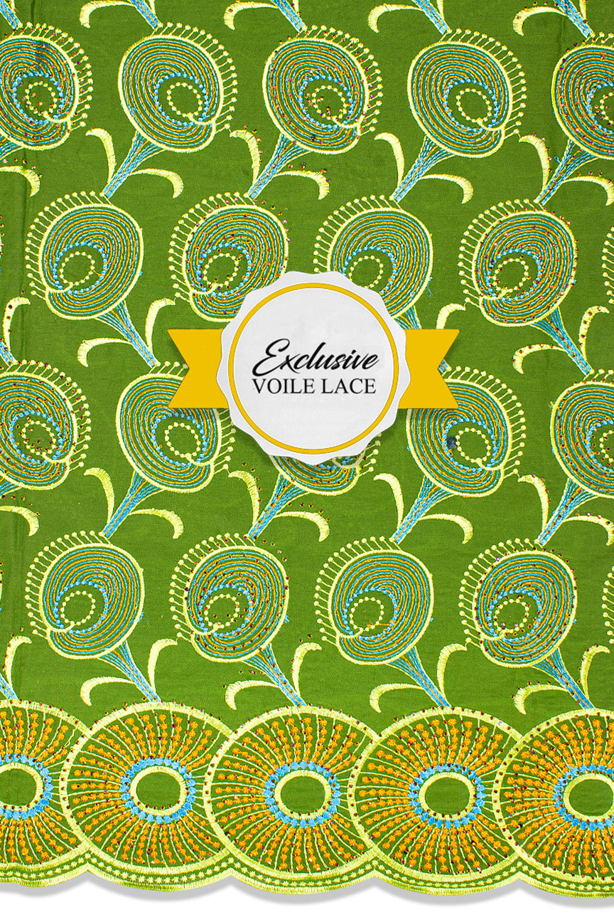 Voile Lace Exclusive in Green, Turquoise & Orange - VL531