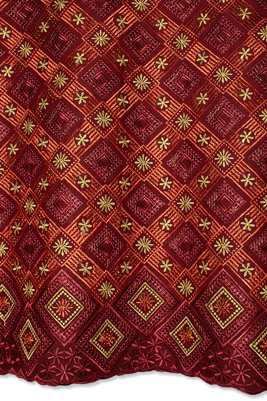 Voile Lace in Royal Red, Wine & Gold - VL602