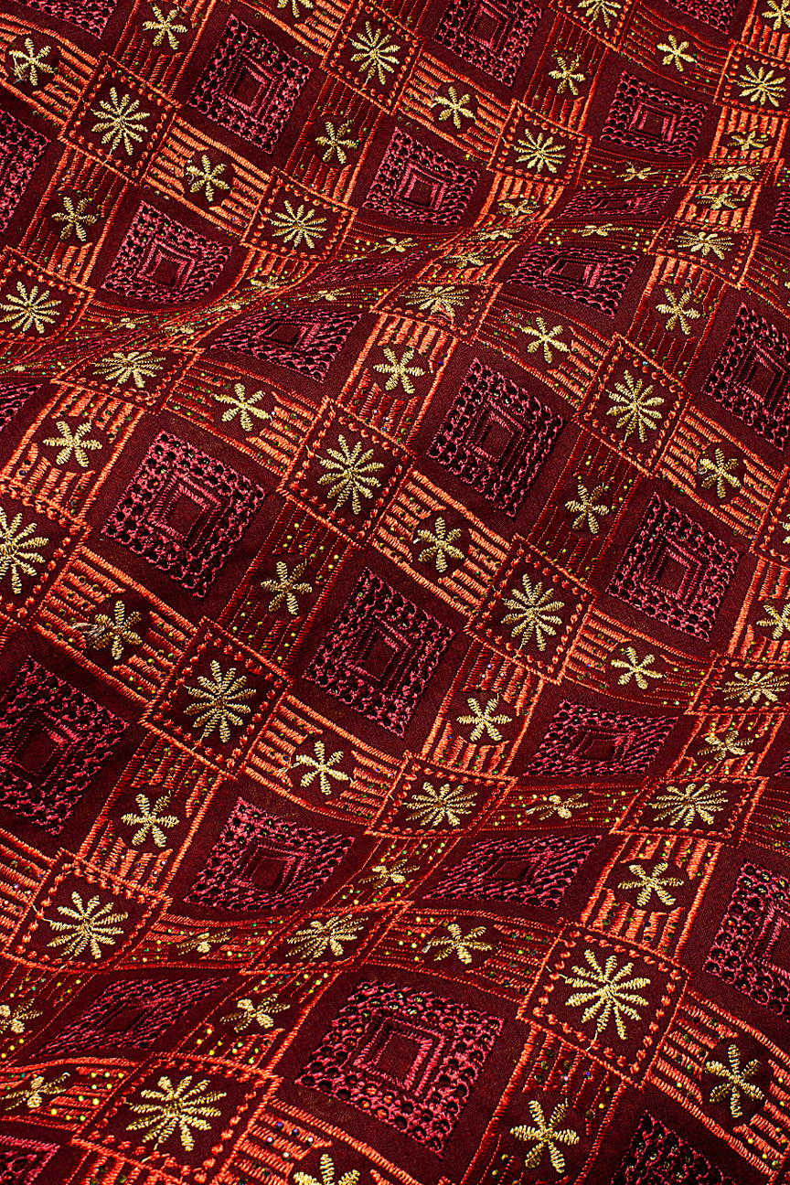 Voile Lace in Royal Red, Wine & Gold - VL602