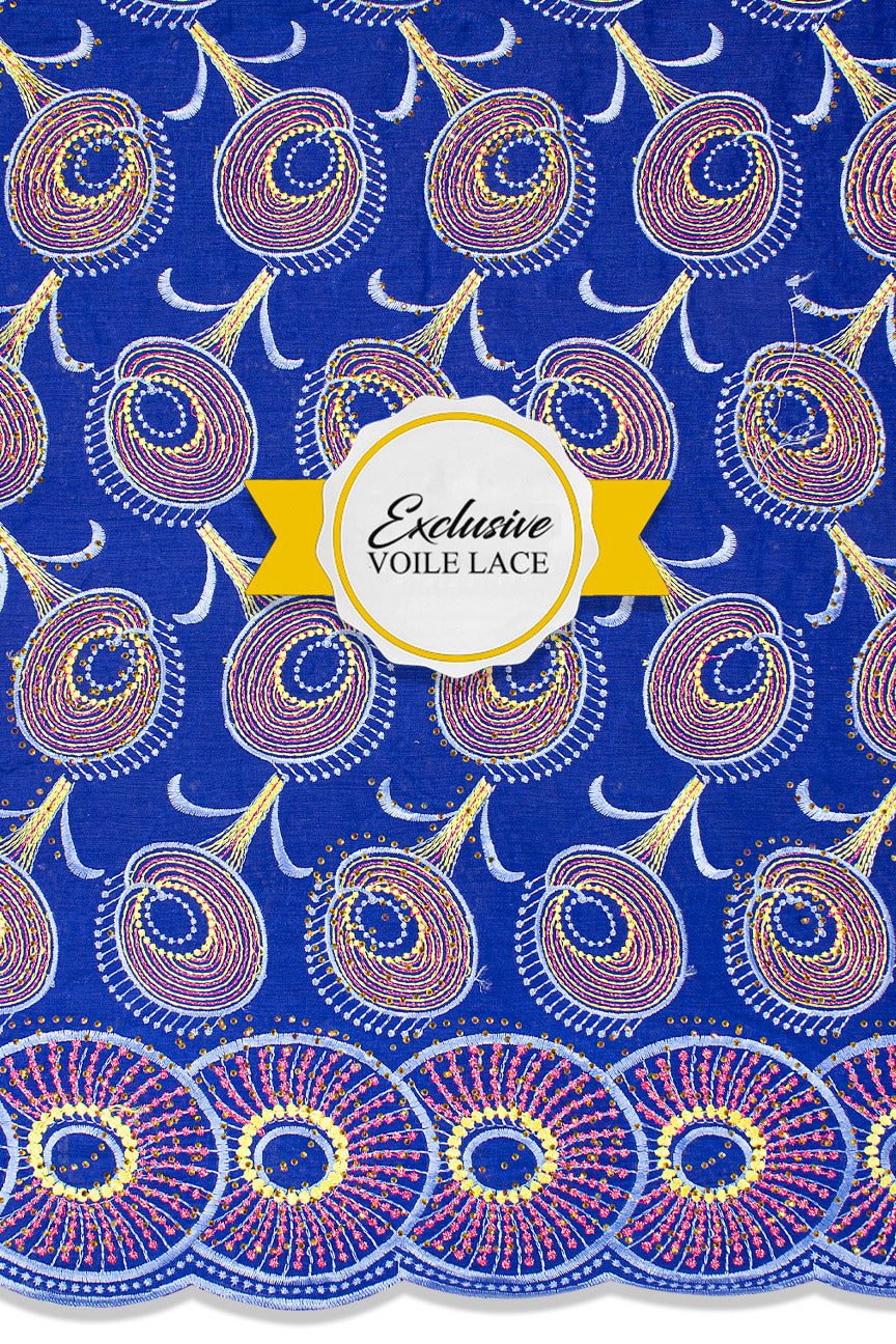 Voile Lace Exclusive in Royal Blue, Pink & Gold - VL533