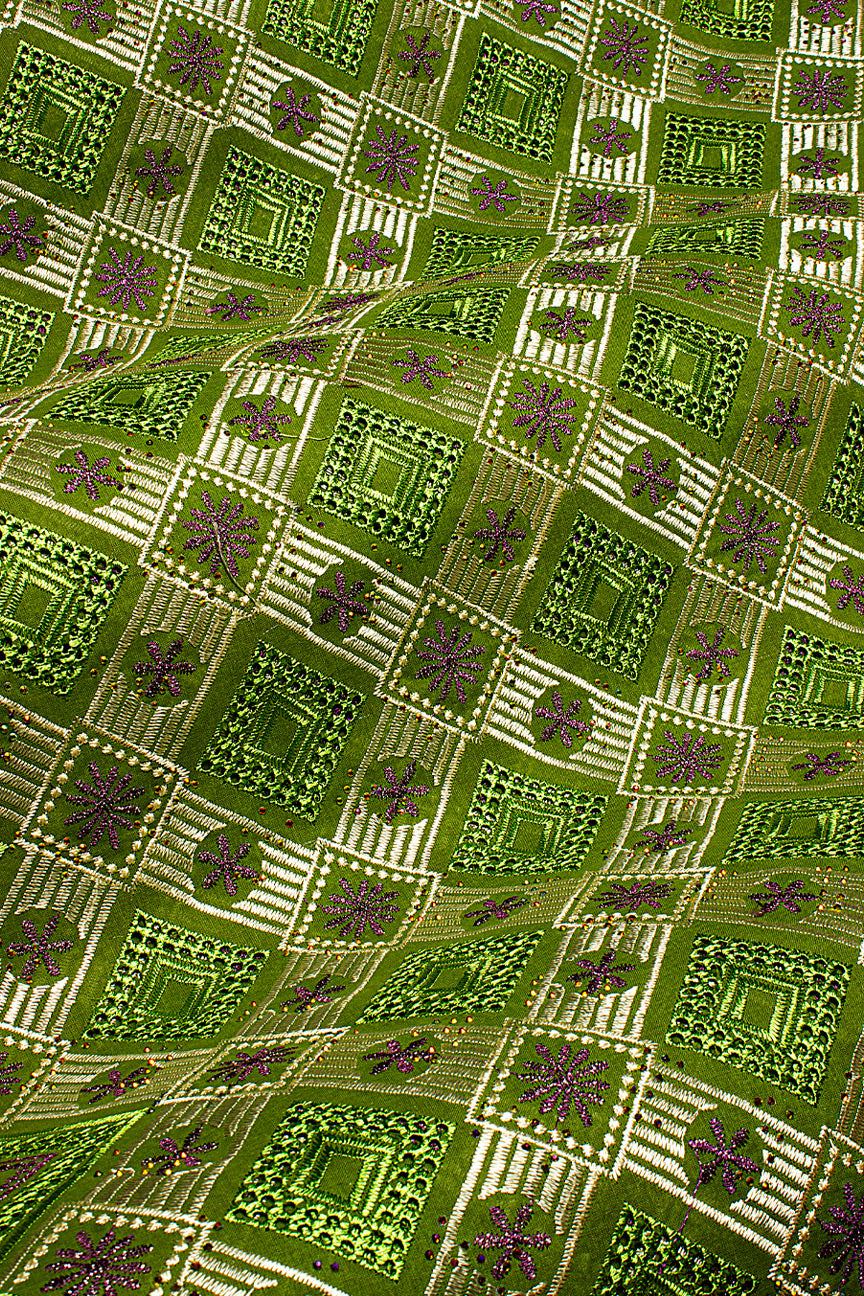 Voile Lace in Forest Green & Light Gold - VL603