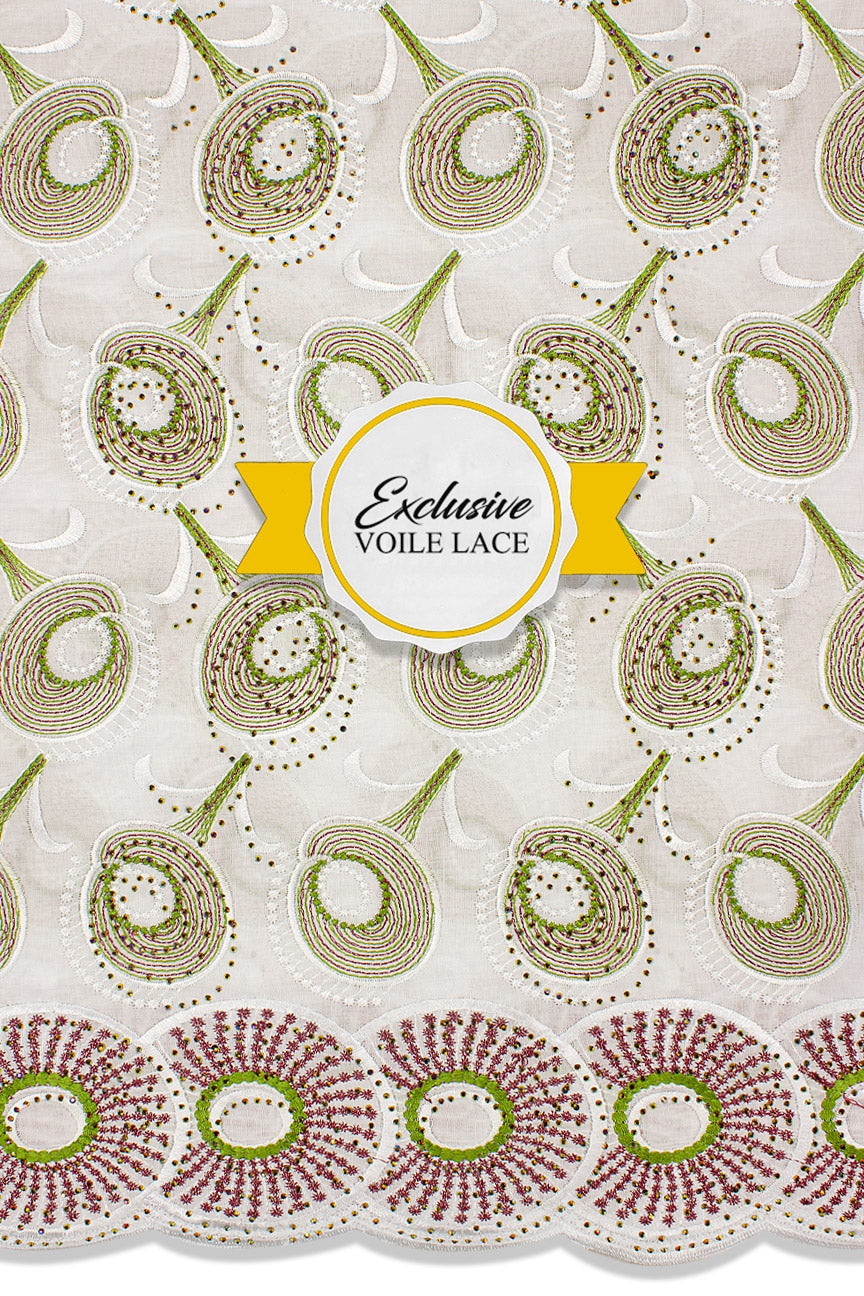 Voile Lace Exclusive in White, Green & Pink - VL534