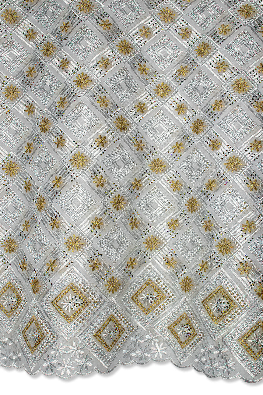 Voile Lace in White & Gold - VL605