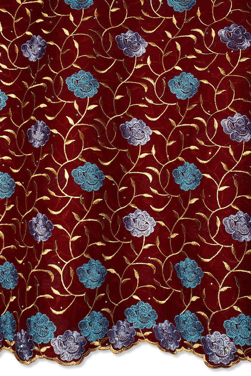 Voile Lace in Wine, Sky Blue & Lilac - VL609