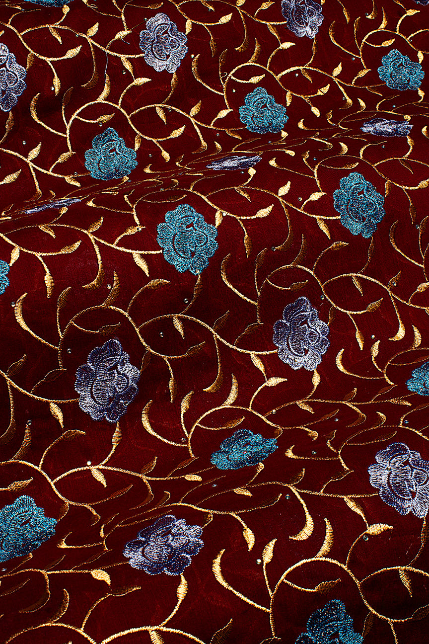 Voile Lace in Wine, Sky Blue & Lilac - VL609