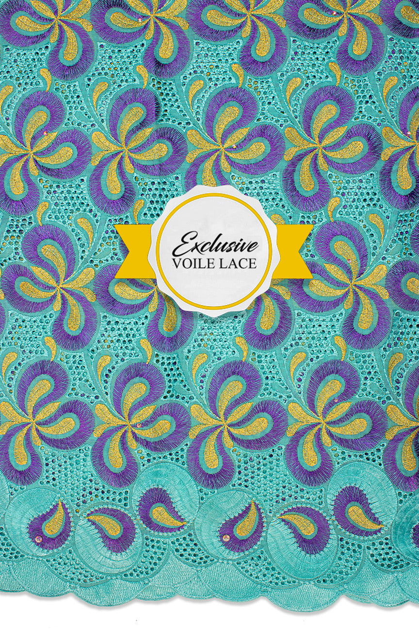 Exclusive Voile Lace  - EXL051 - Mint, Purple, Gold