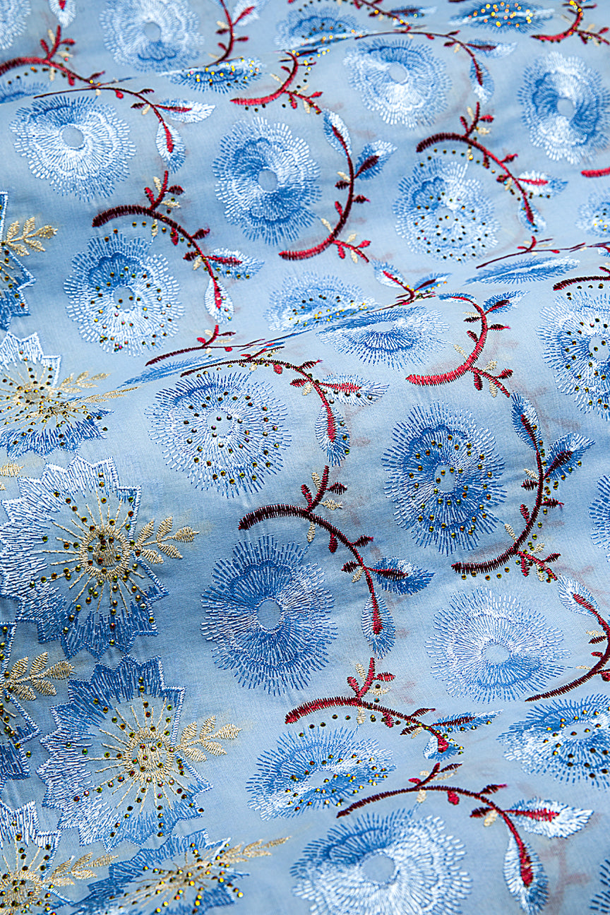 Voile Lace Exclusive in Sky Blue, Wine & Gold - VL572