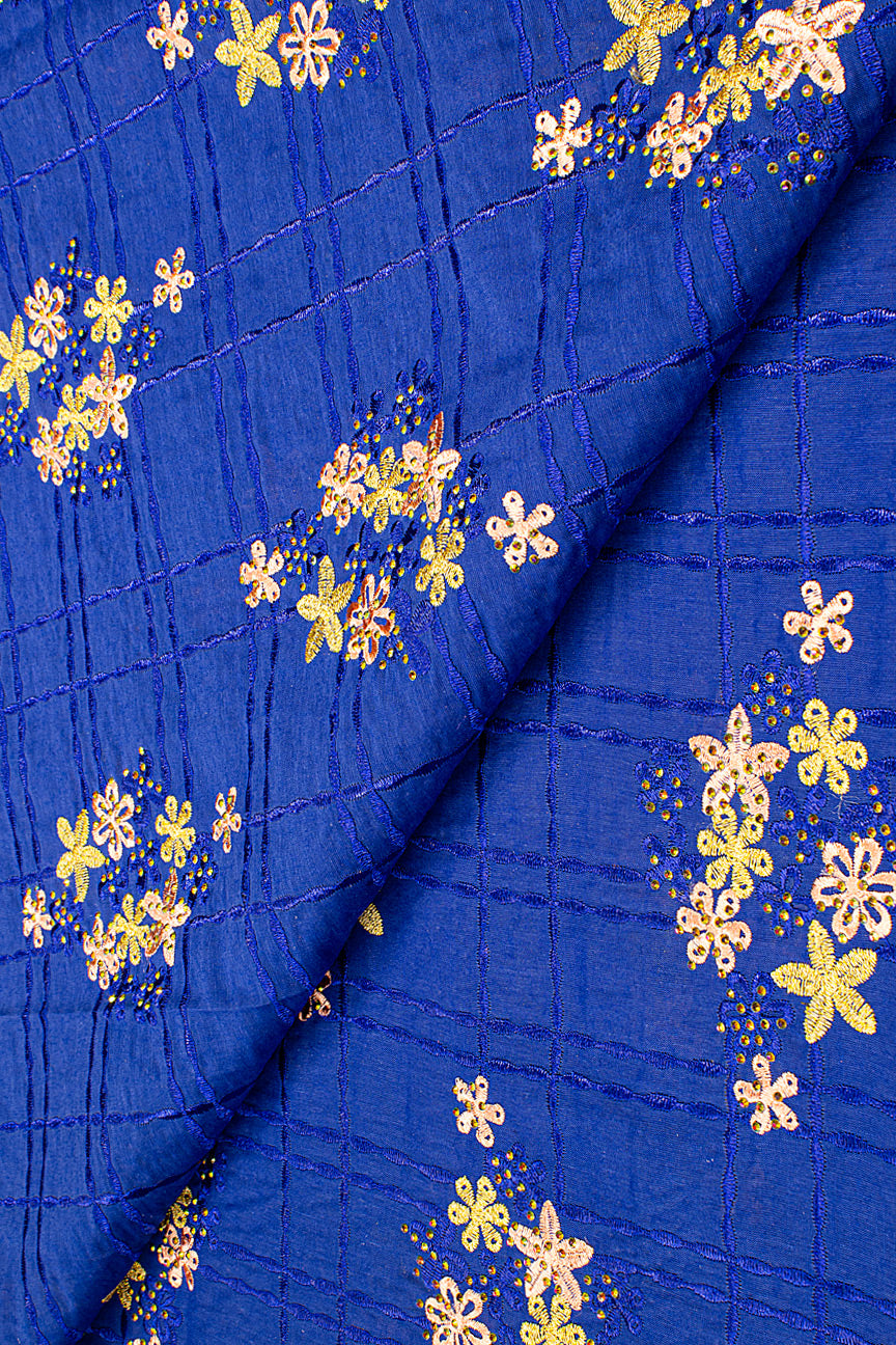 Voile Lace Exclusive in Royal Blue, Beige & Gold- VL563
