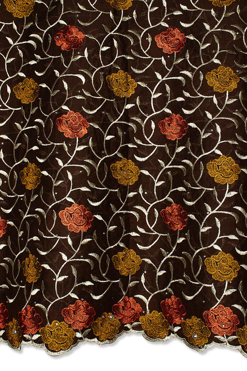 Voile Lace in Deep Brown, Gold & Firey Orange - VL610