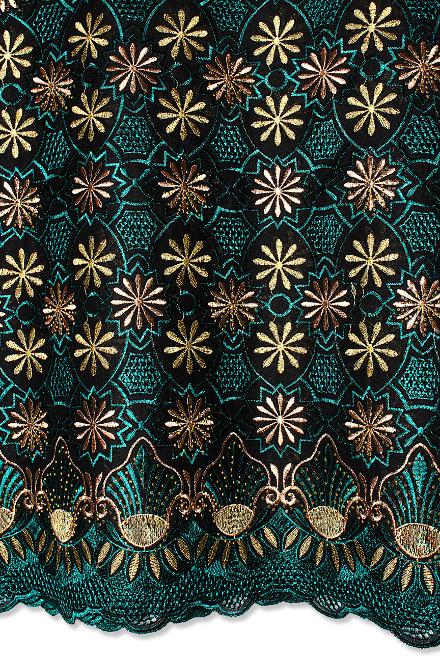 Voile Lace in Black, Turquoise, Gold & Peach - VL613