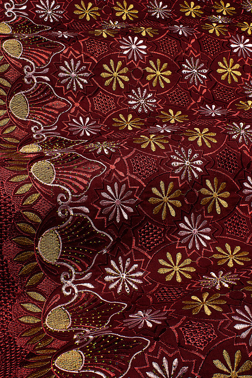 Voile Lace in Wine, Bright Pink & Gold - VL615