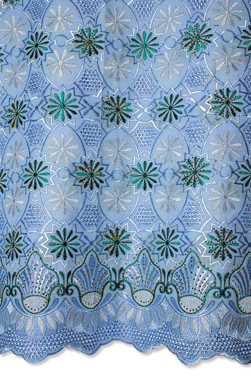 Voile Lace in Sky Blue, Turquoise & Ash - VL617