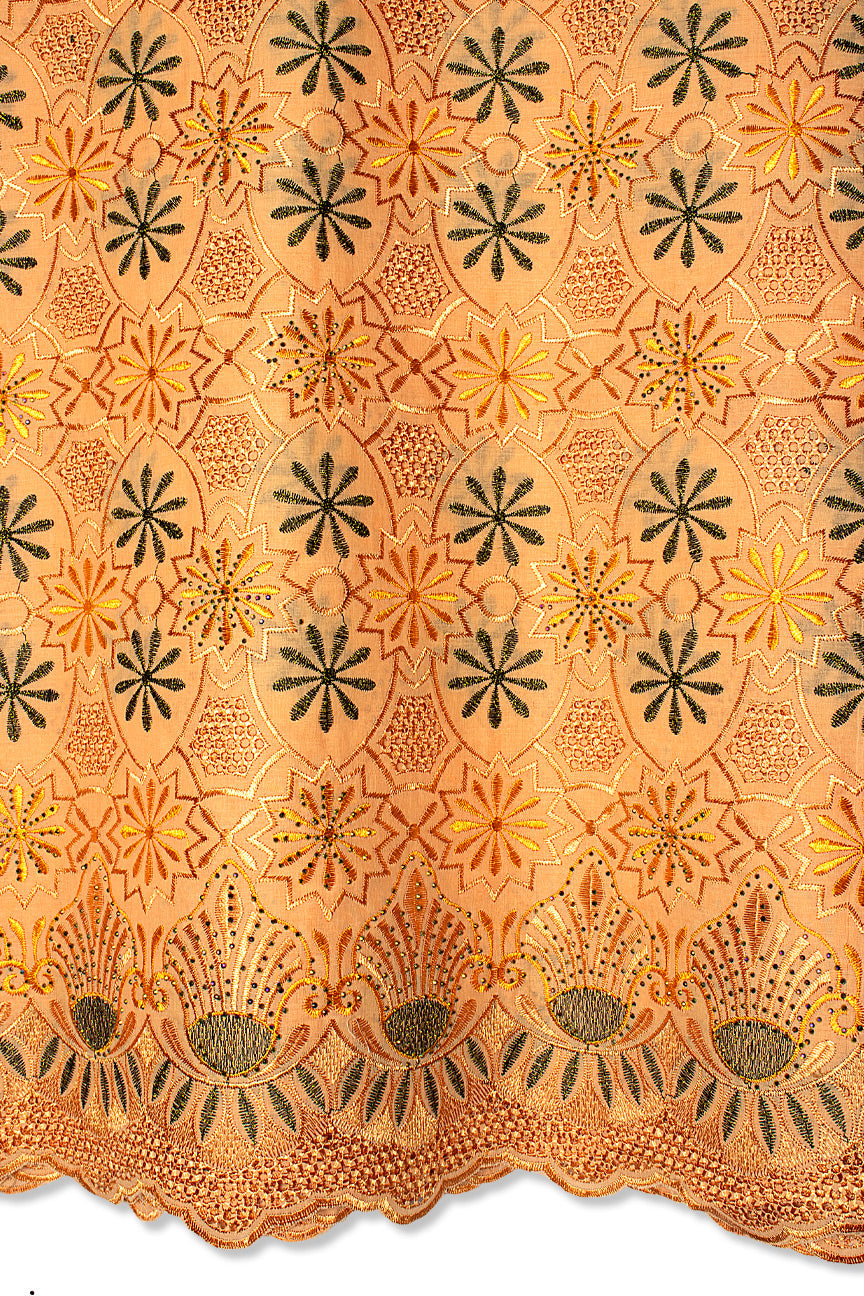 Voile Lace in Peach, Gold & Black - VL618