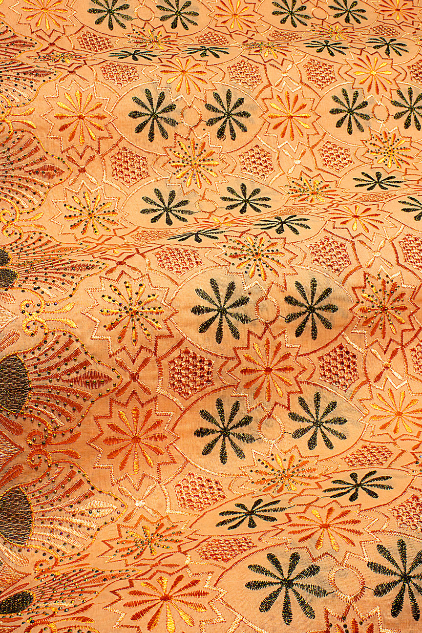 Voile Lace in Peach, Gold & Black - VL618