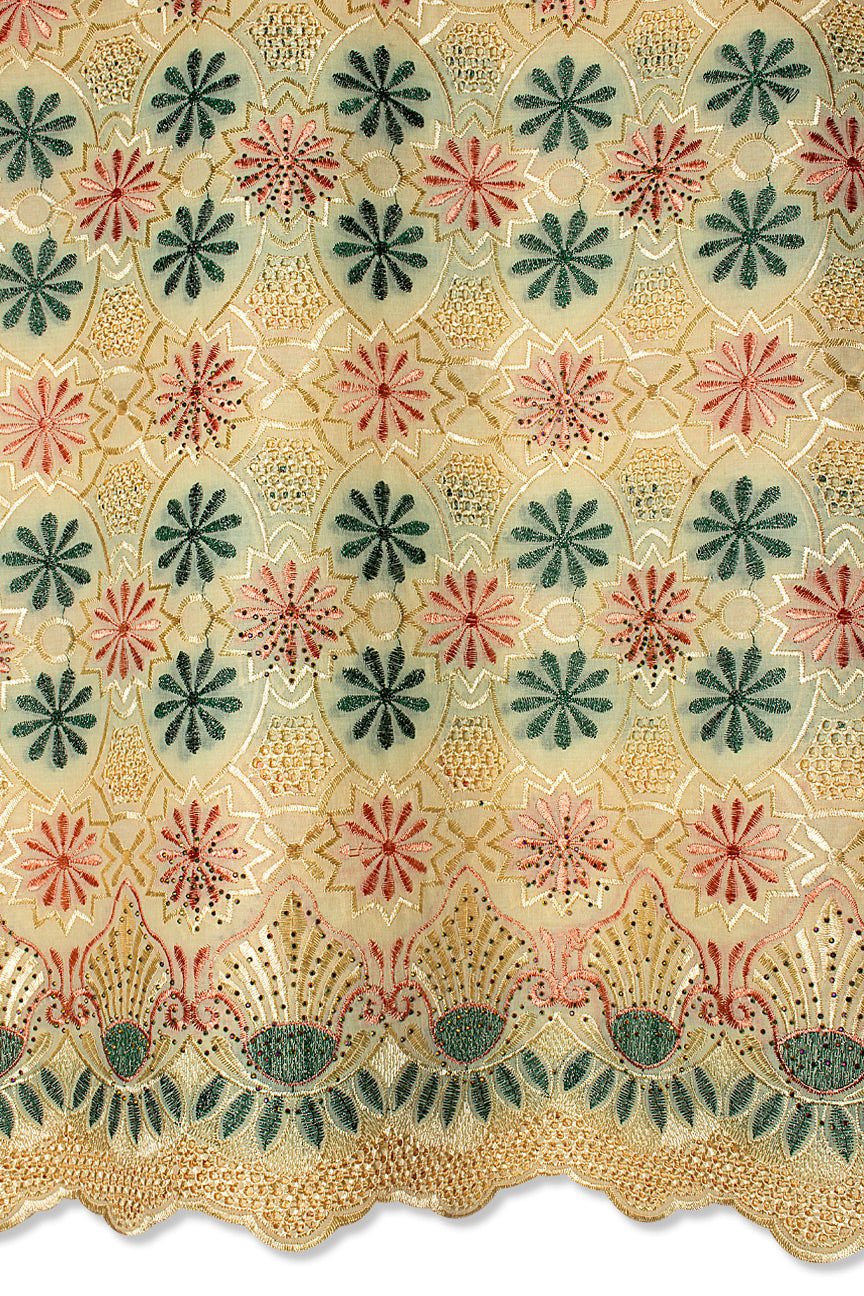 Voile Lace in Cream, Pink & Teal Green - VL619