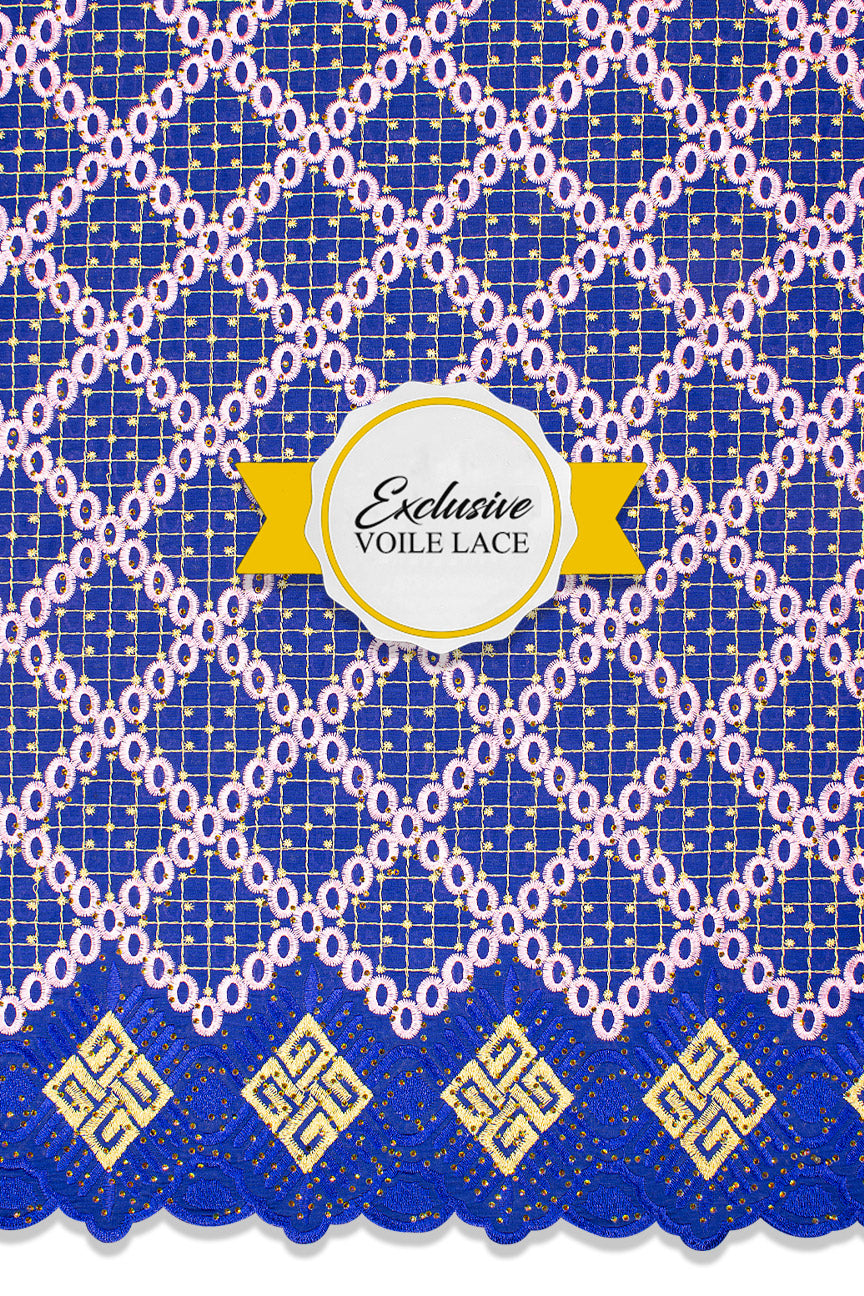 Voile Lace Exclusive in Royal Blue, Light Pink & Gold - VL5213