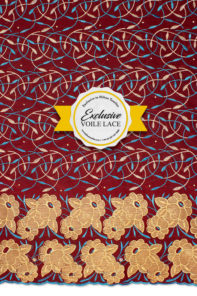 Exclusive Voile Lace  - EXL049 - Wine, Turquoise & Gold