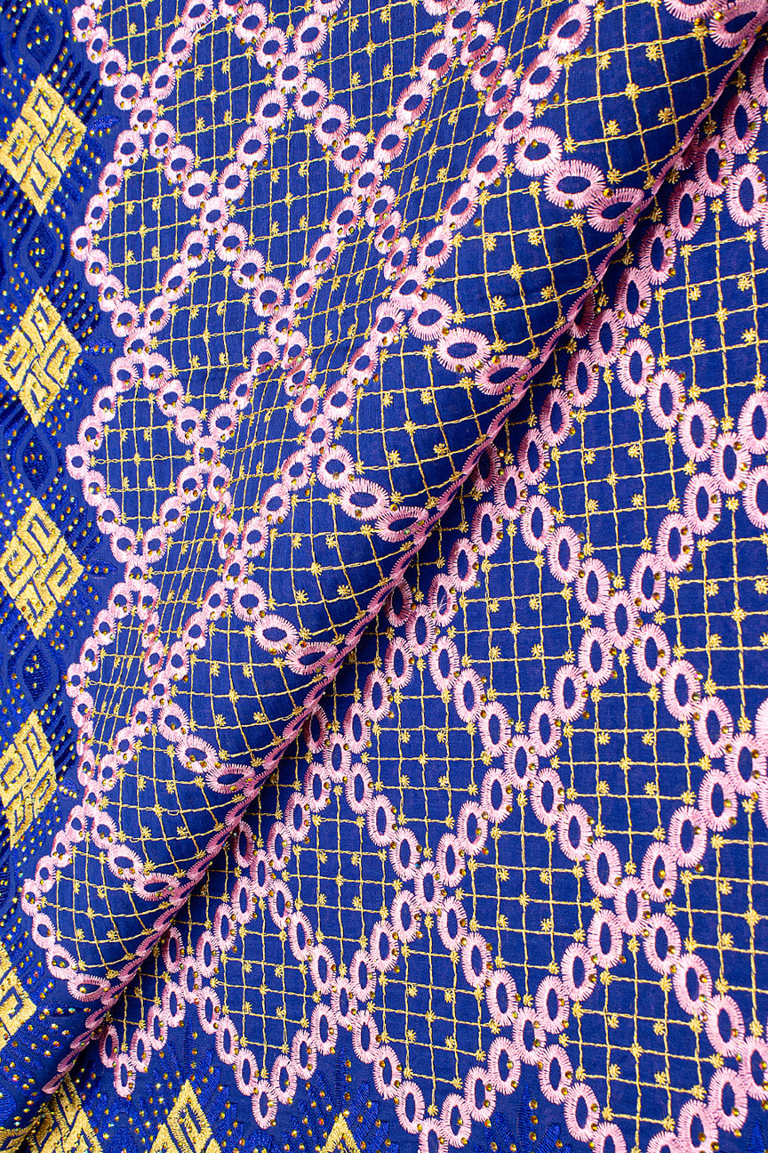 Voile Lace Exclusive in Royal Blue, Light Pink & Gold - VL5213