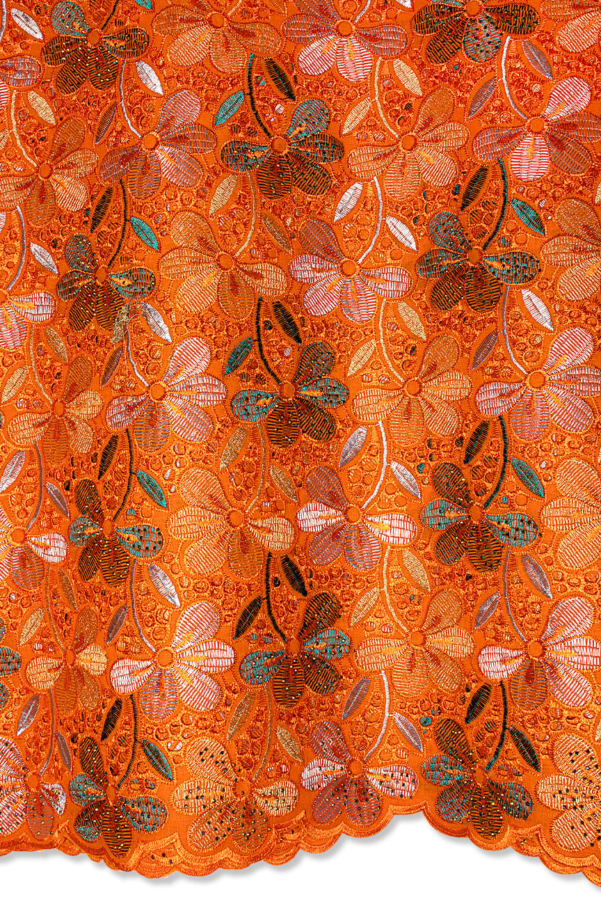 Voile Lace in Firey Orange, Turquoise & Gold - VL620