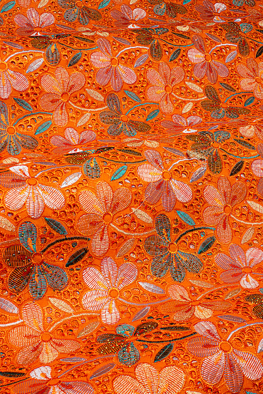 Voile Lace in Firey Orange, Turquoise & Gold - VL620