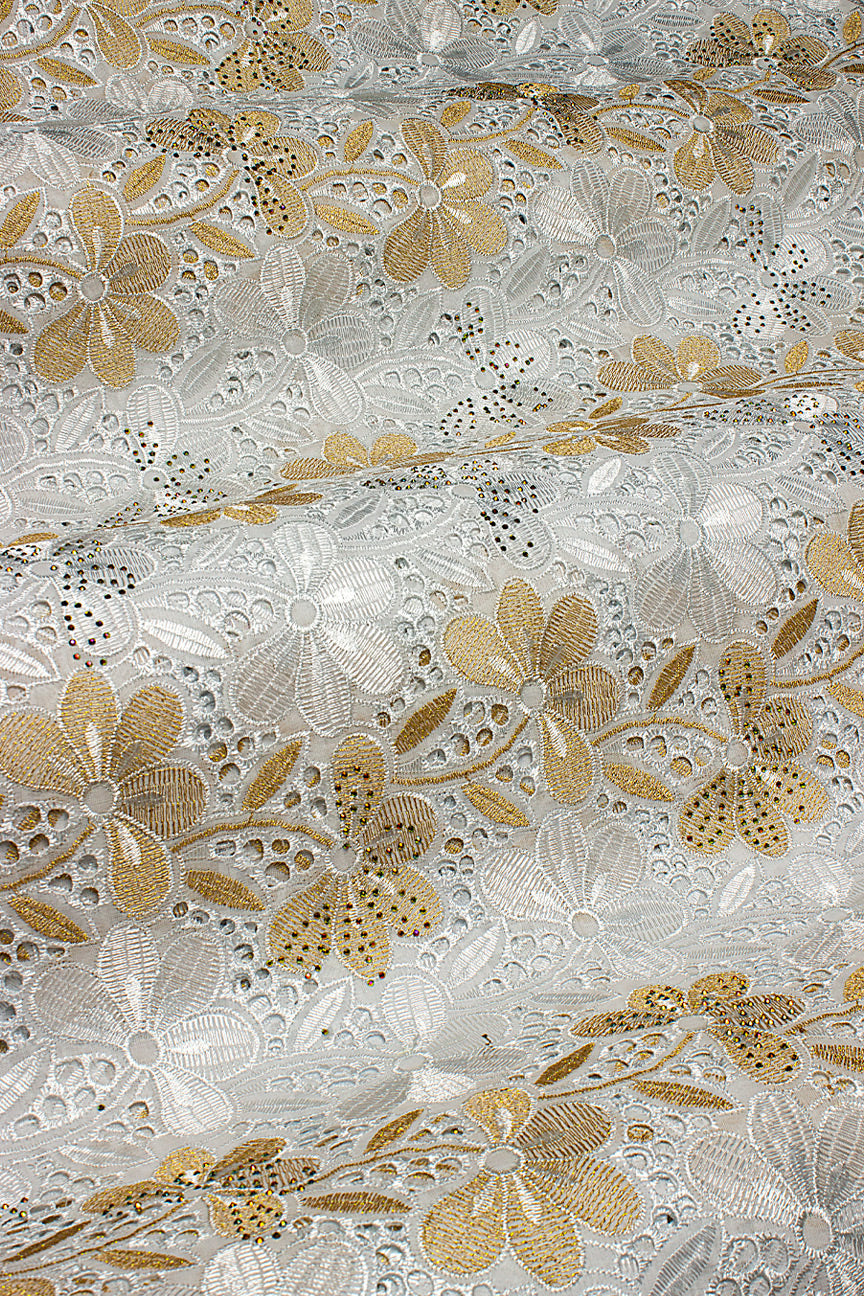 Voile Lace in White & Gold - VL623