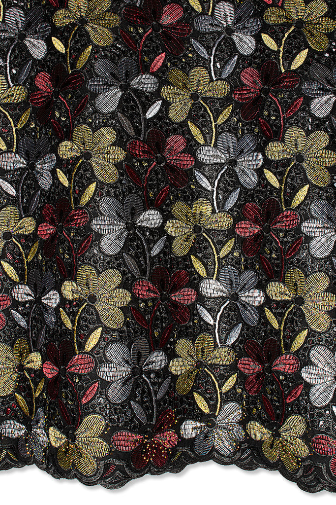 Voile Lace in Black, Ash, Red & Gold - VL625