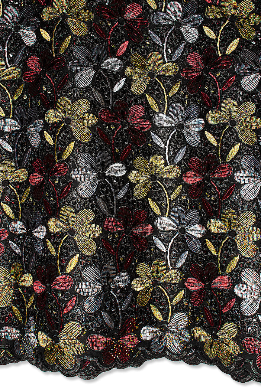 Voile Lace in Black, Ash, Red & Gold - VL625