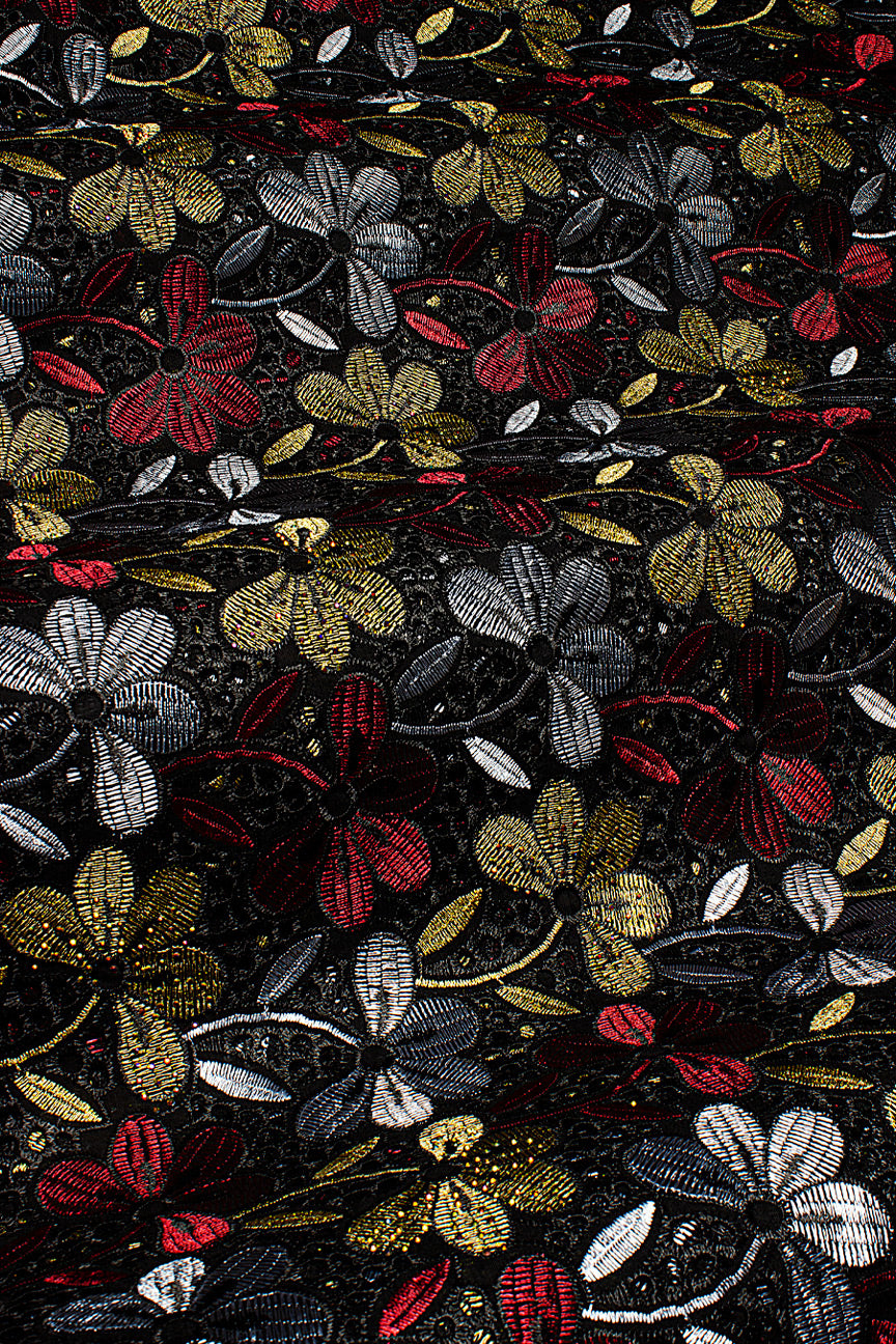 Voile Lace in Black, Ash, Red & Gold - VL625