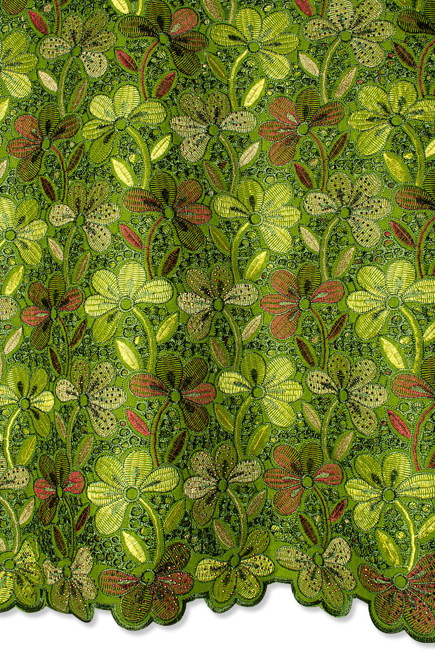 Voile Lace in Royal Green, Lime & Burgundy Red - VL626