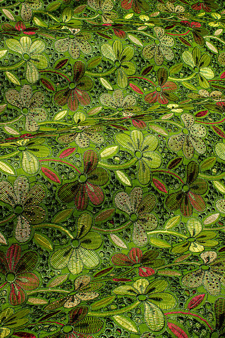 Voile Lace in Royal Green, Lime & Burgundy Red - VL626