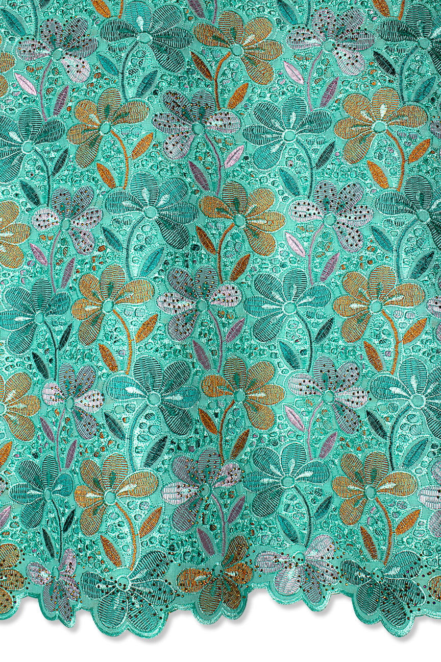 Voile Lace in Aqua, Gold & Orange - VL627