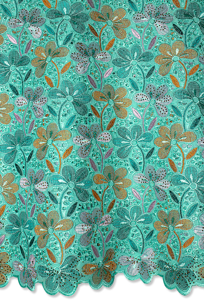 Voile Lace in Aqua, Gold & Orange - VL627