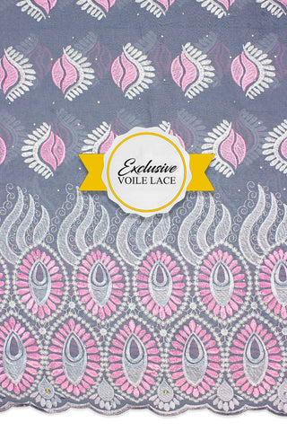 Exclusive Voile Lace  - EXL053 - Grey, Pink & Silver