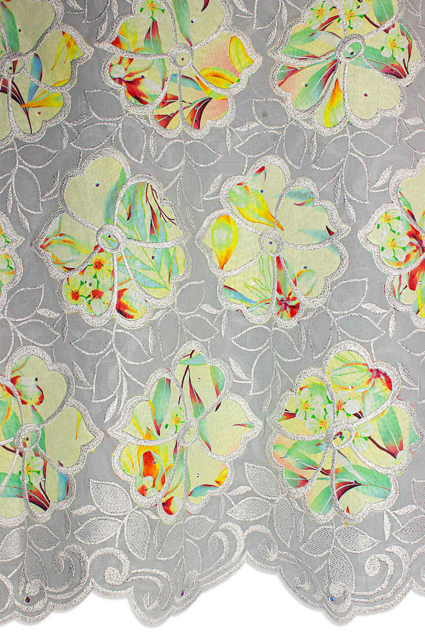 High Quality Lace - HQL1032 - Ash & Lime Flower Design