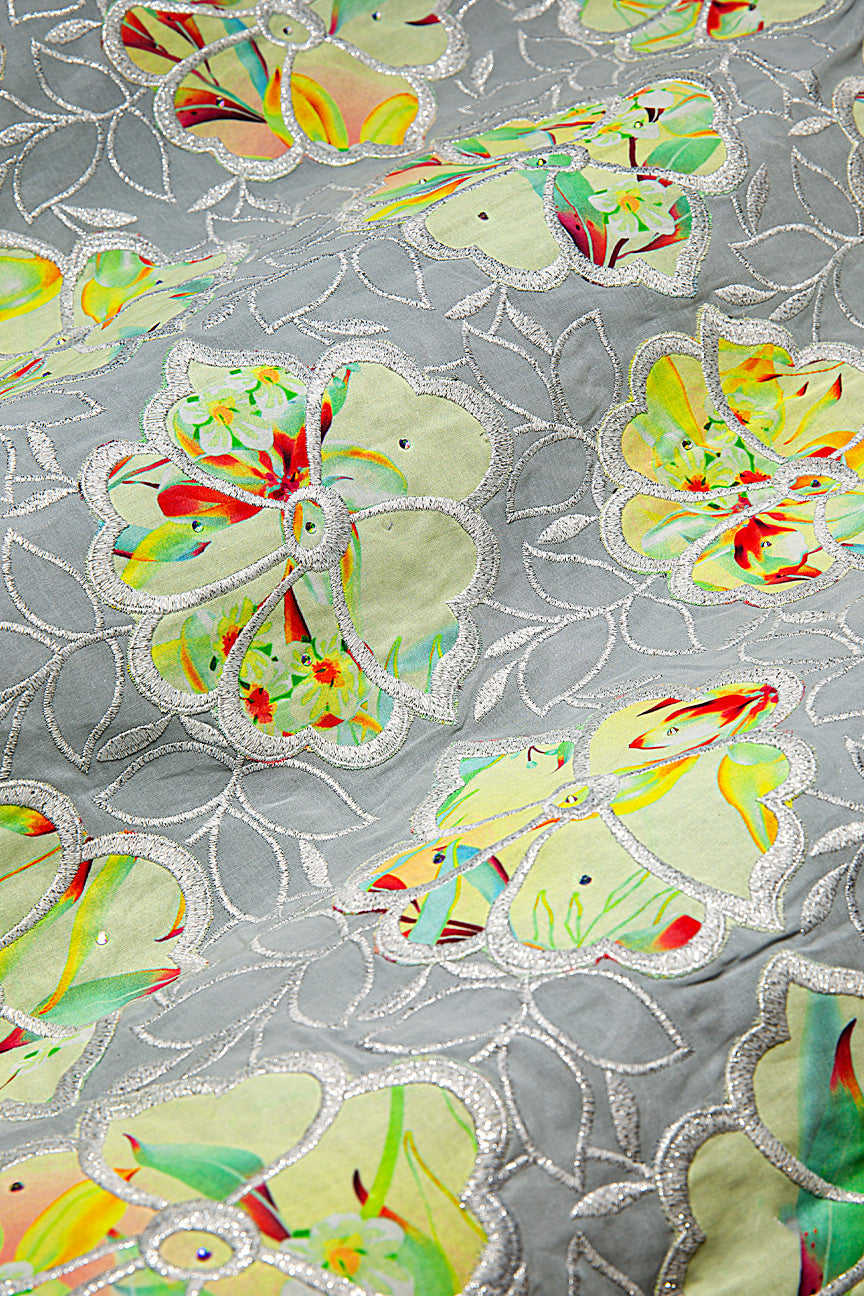 High Quality Lace - HQL1032 - Ash & Lime Flower Design