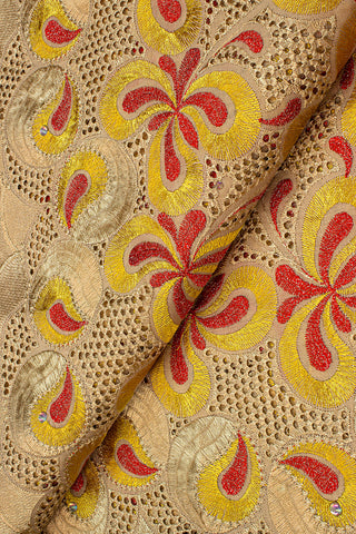 Exclusive Voile Lace  - EXL051 - Beige, Red & Gold