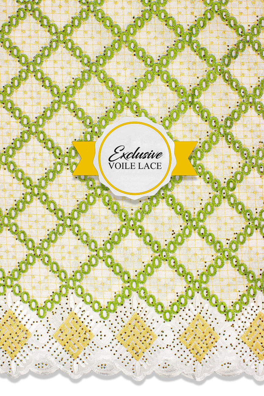 Voile Lace Exclusive in White, Green & Gold - VL5215