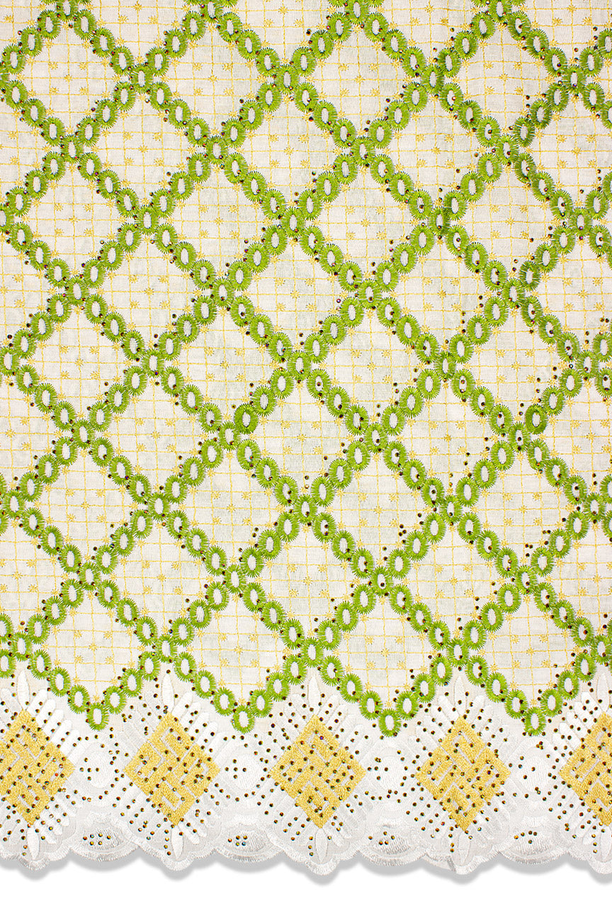 Voile Lace Exclusive in White, Green & Gold - VL5215