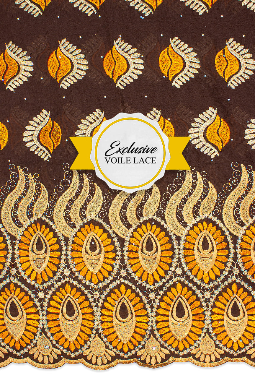 Exclusive Voile Lace  - EXL053 - Chocolate, Orange & Gold