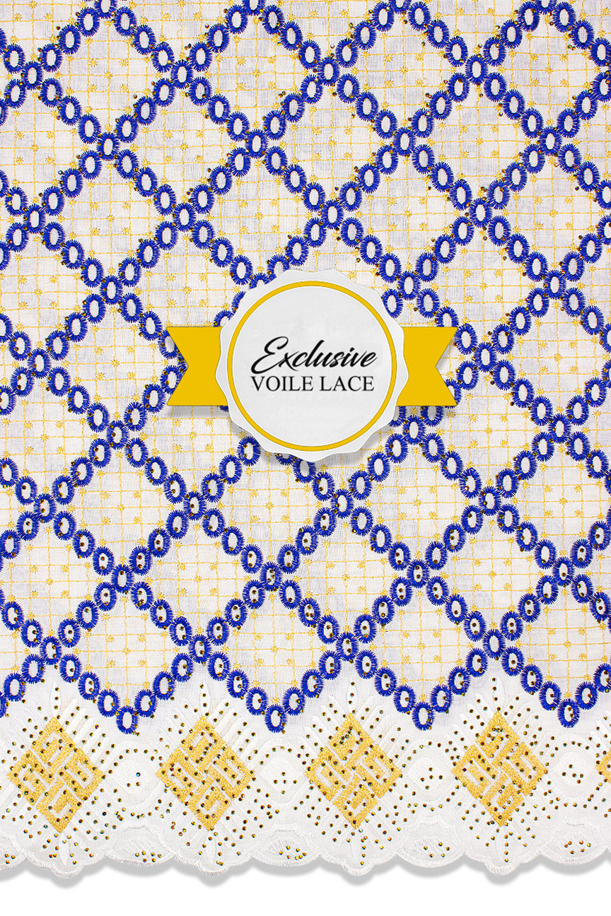 Voile Lace Exclusive in White, Royal Blue & Gold - VL5216