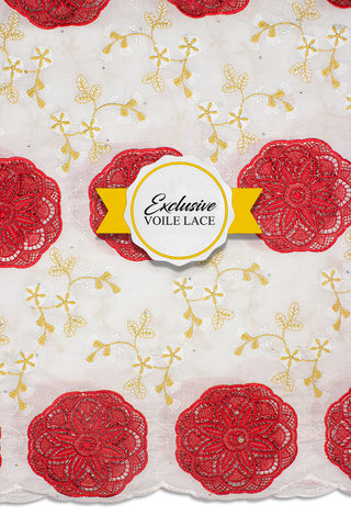 Exclusive Voile Lace  - EXL045 - White & Red