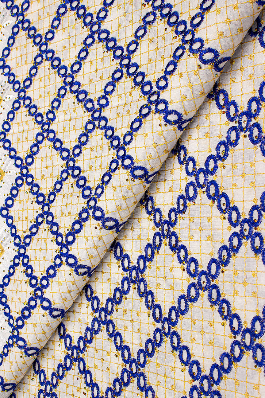 Voile Lace Exclusive in White, Royal Blue & Gold - VL5216