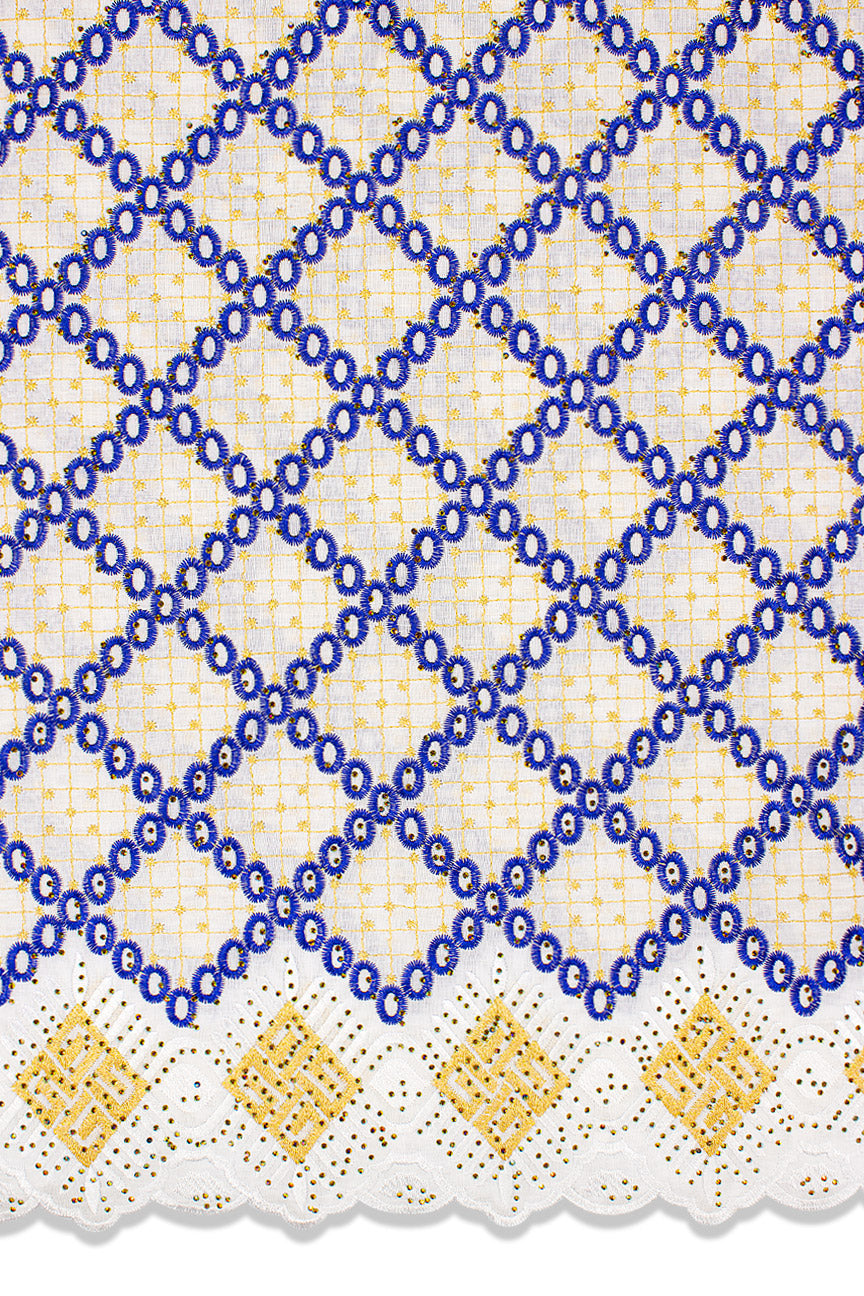 Voile Lace Exclusive in White, Royal Blue & Gold - VL5216