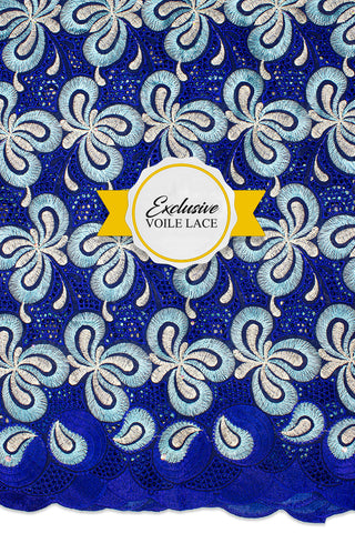 Exclusive Voile Lace  - EXL051 - Royal Blue, Turquoise & Gold